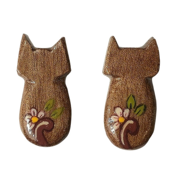 Brown Floral Cat Earrings