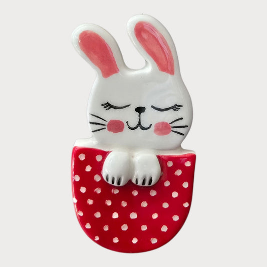 Bunny In Red Polka Dot Pocket - UniqueEntity Art