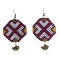 Burgundy Baluchi Cross Stitch Earrings - UniqueEntity Art