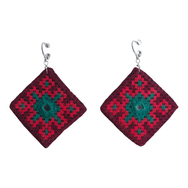 Burgundy Diamond Baluchi Embroidered Earrings