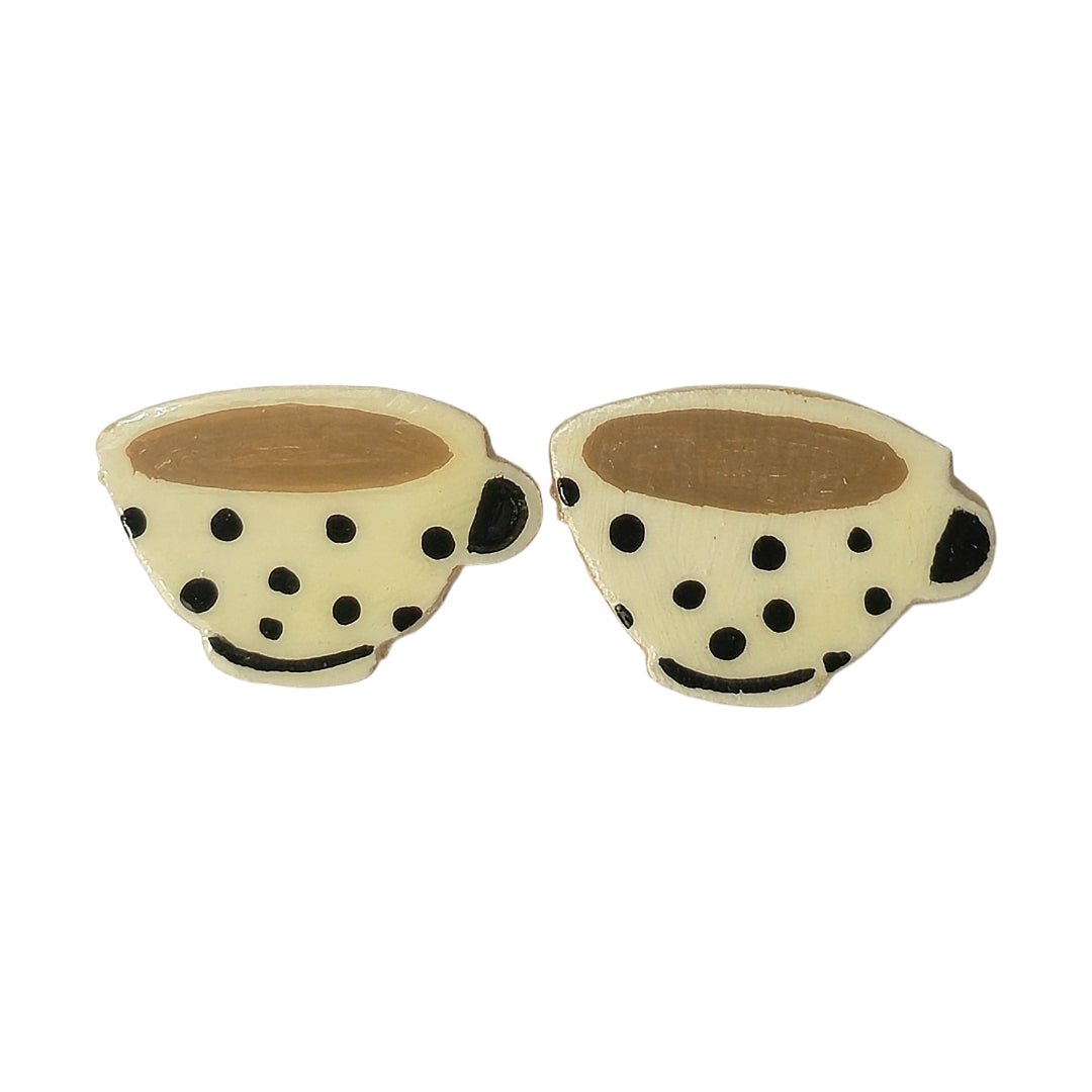 Cream Polka Dot Teacup Earrings - UniqueEntity Art