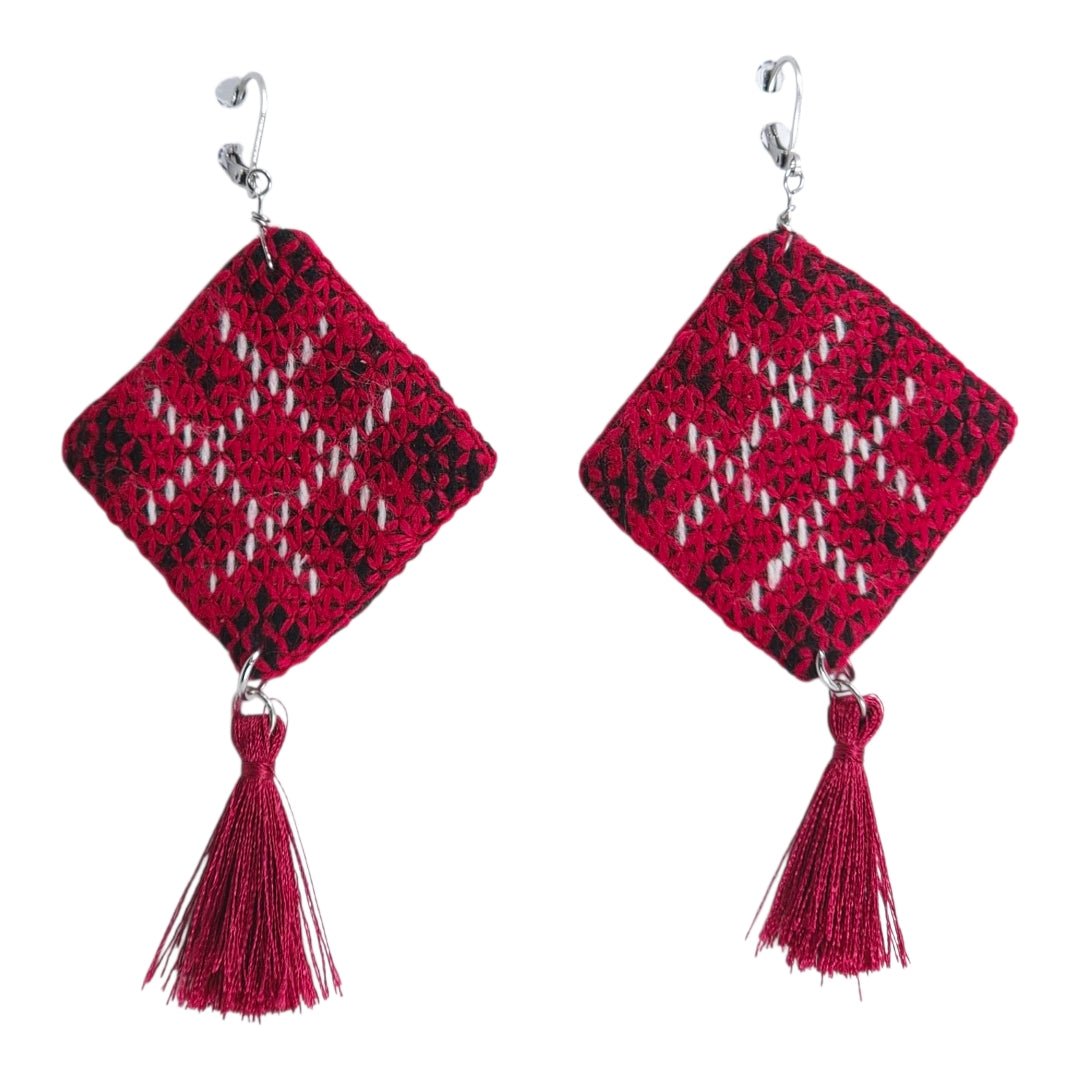 Crimson Diamond Granny Square Earrings - UniqueEntity Art
