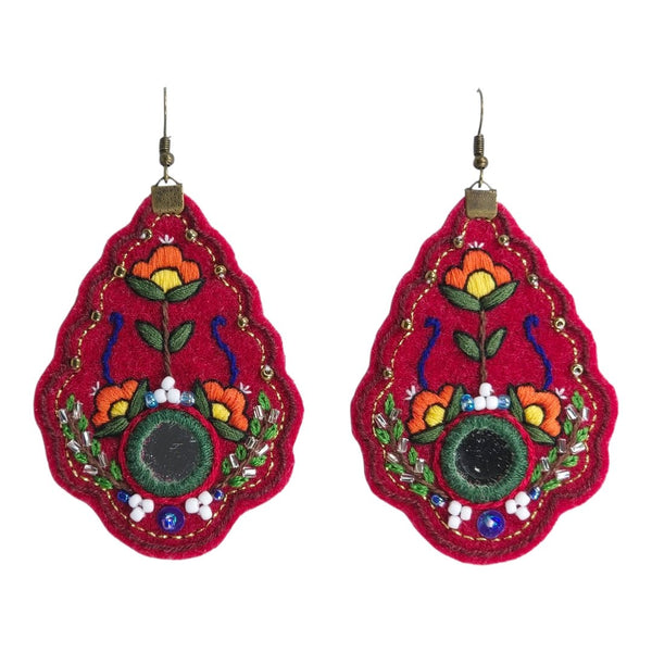 Crimson Floral Mirror Earrings