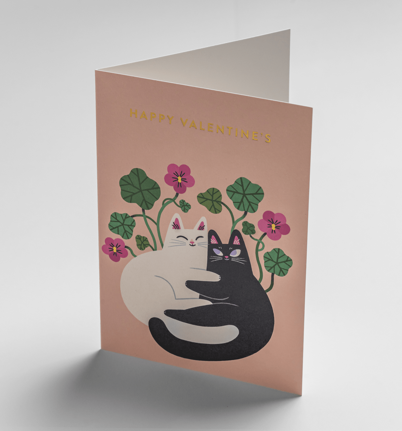 Cuddling Cats Happy Valentines Day Card - UniqueEntity Art