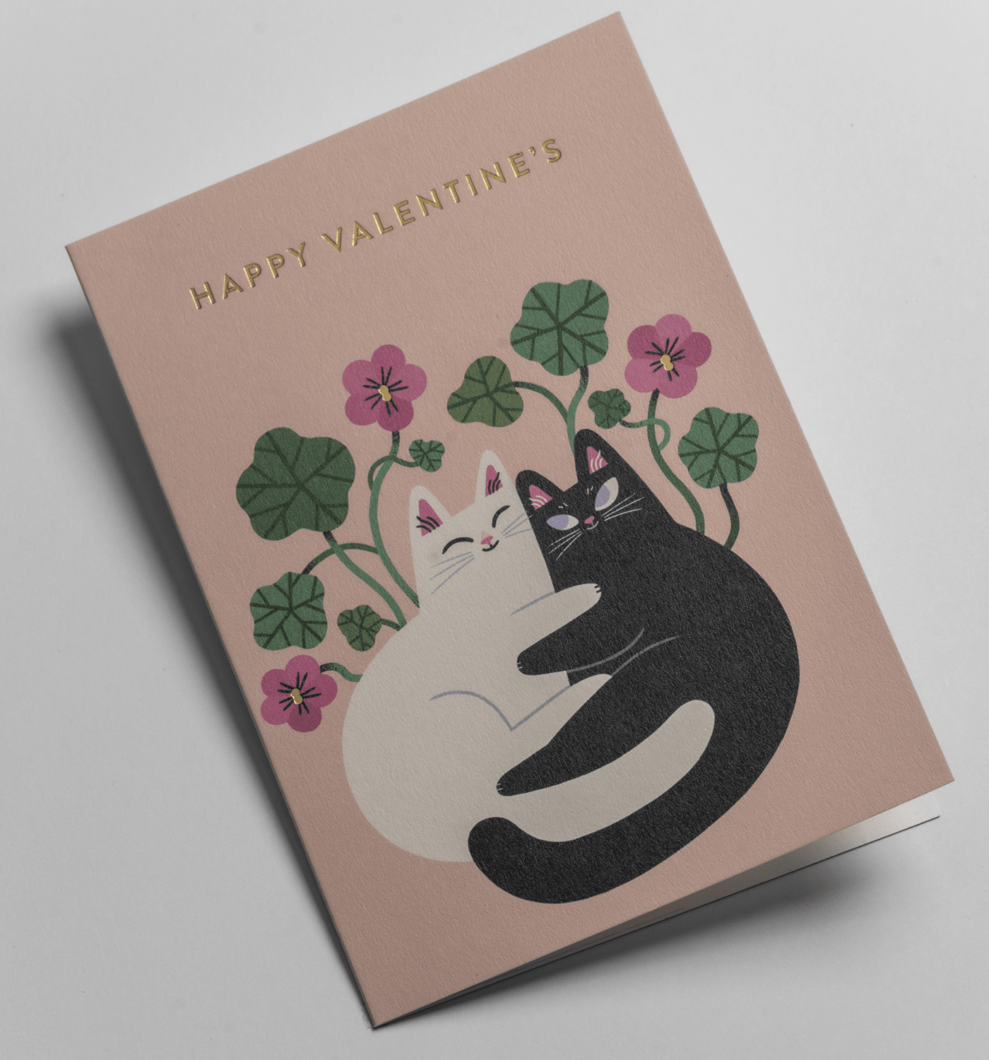 Cuddling Cats Happy Valentines Day Card - UniqueEntity Art
