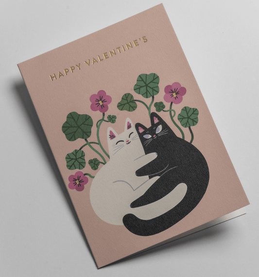Cuddling Cats Happy Valentines Day Card - UniqueEntity Art