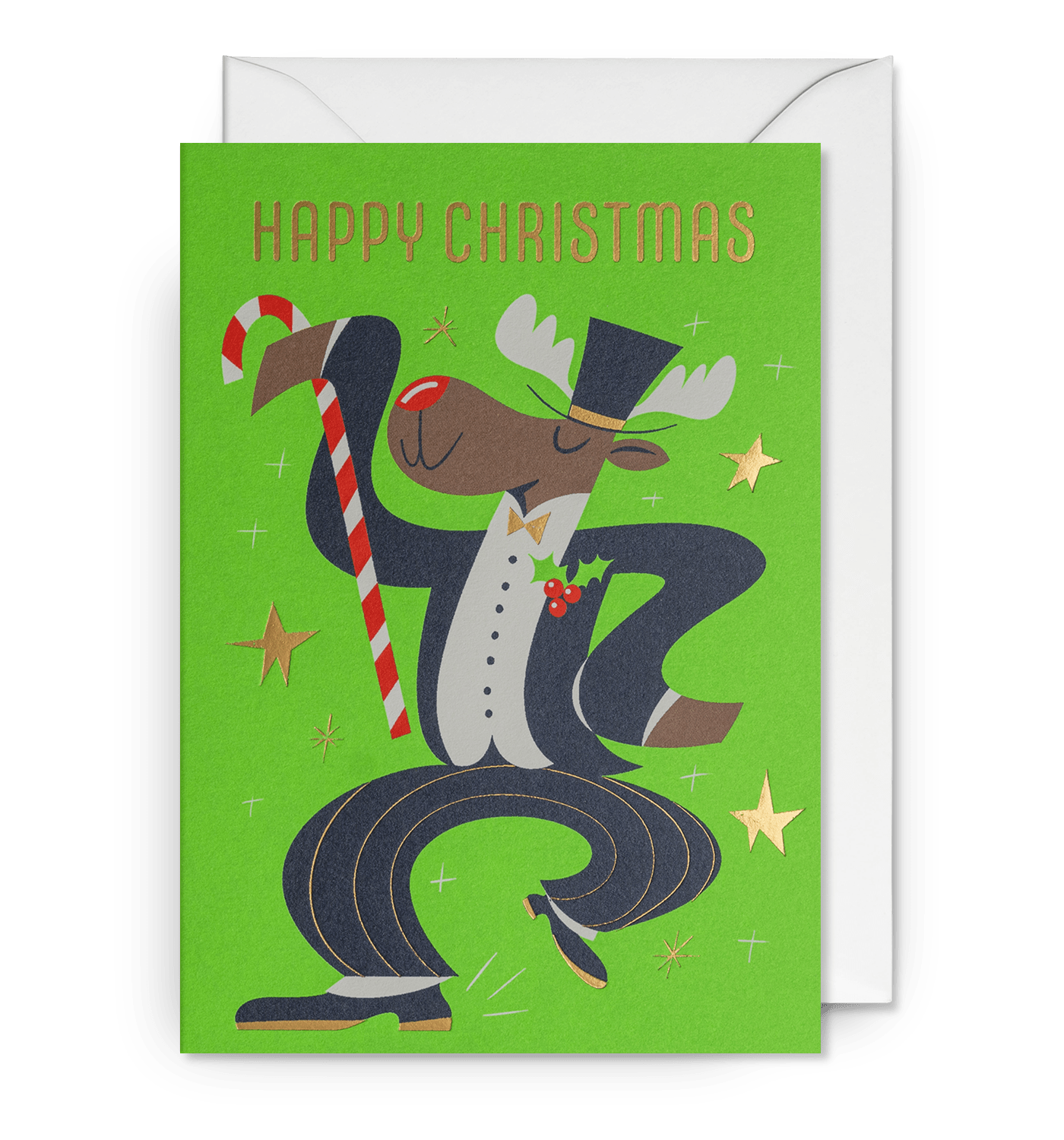 Dapper Dancing Reindeer Christmas Card - UniqueEntity Art
