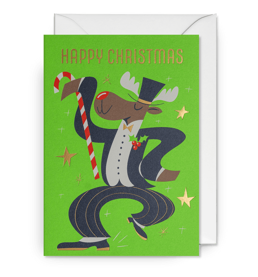 Dapper Dancing Reindeer Christmas Card - UniqueEntity Art