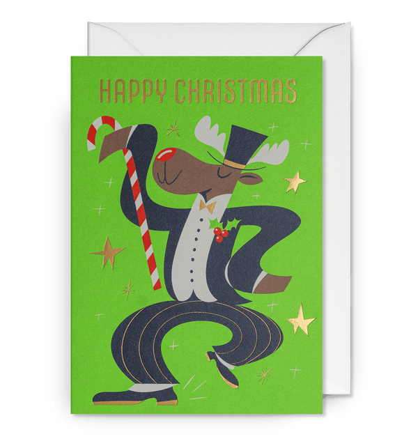 Dapper Dancing Reindeer Christmas Card