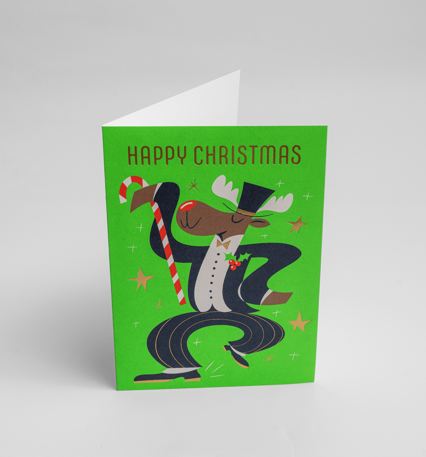 Dapper Dancing Reindeer Christmas Card - UniqueEntity Art