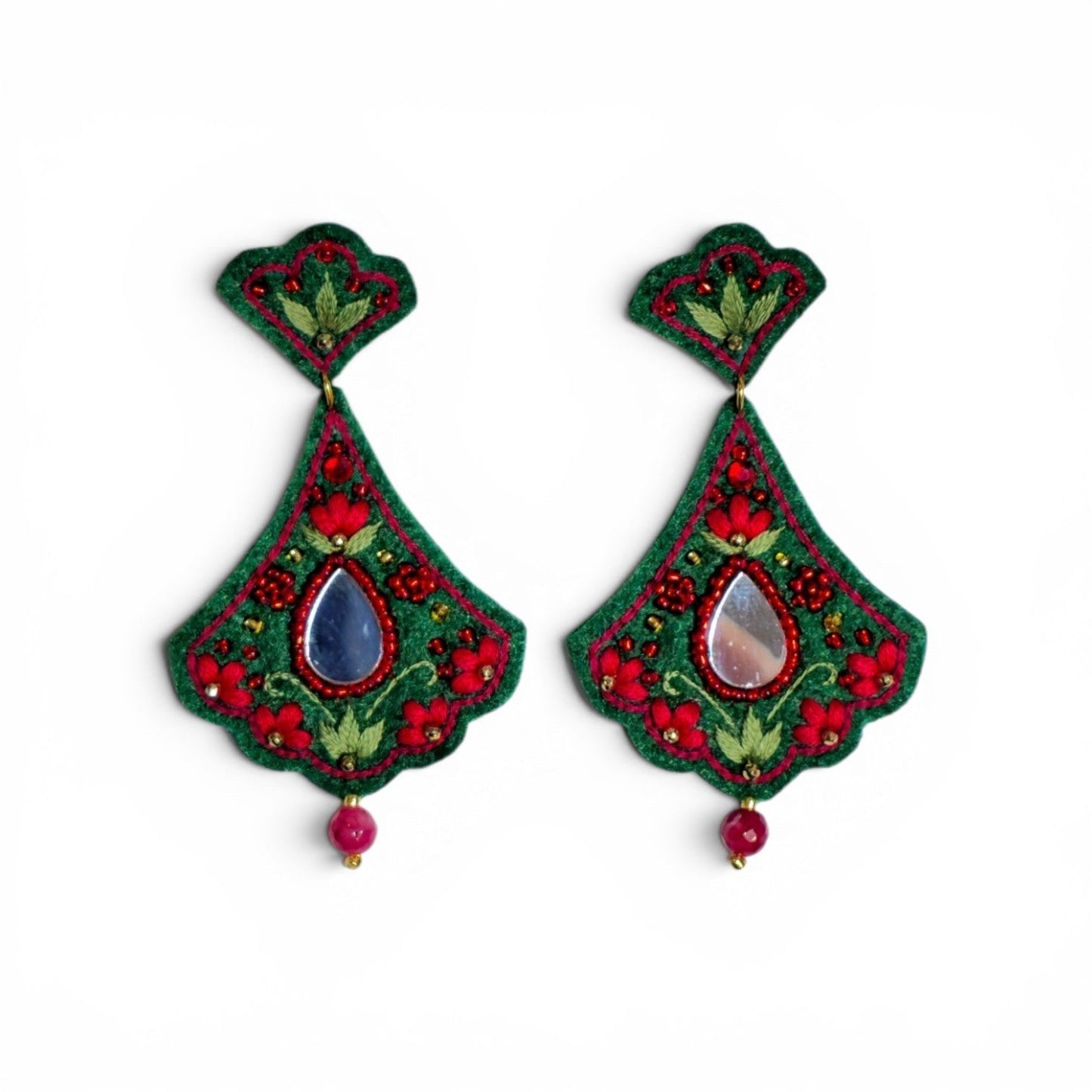 Emerald Magenta Floral Earrings - UniqueEntity Art
