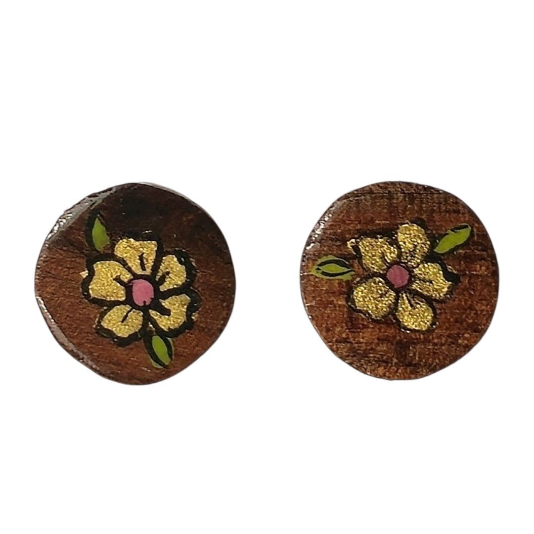 Golden Flower Pink Center Earrings - UniqueEntity Art