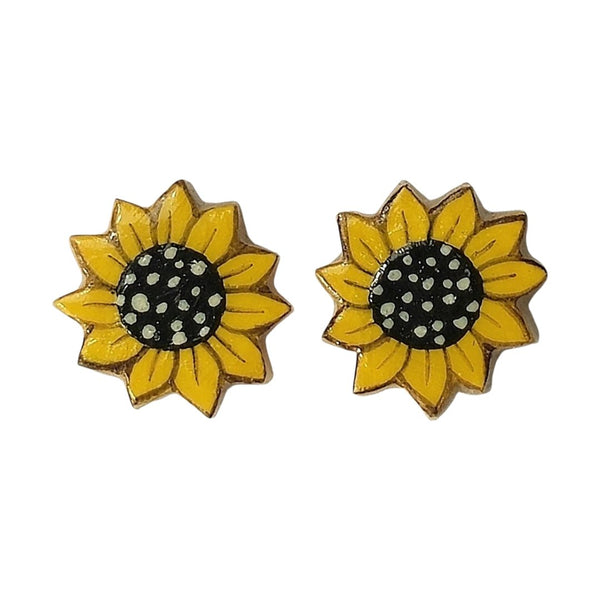Golden Sunflower Wooden Earrings
