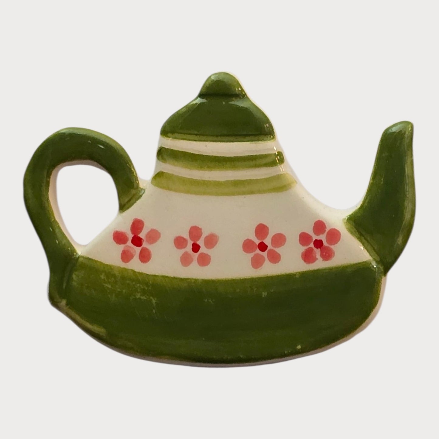 Green Striped Floral Teapot - UniqueEntity Art