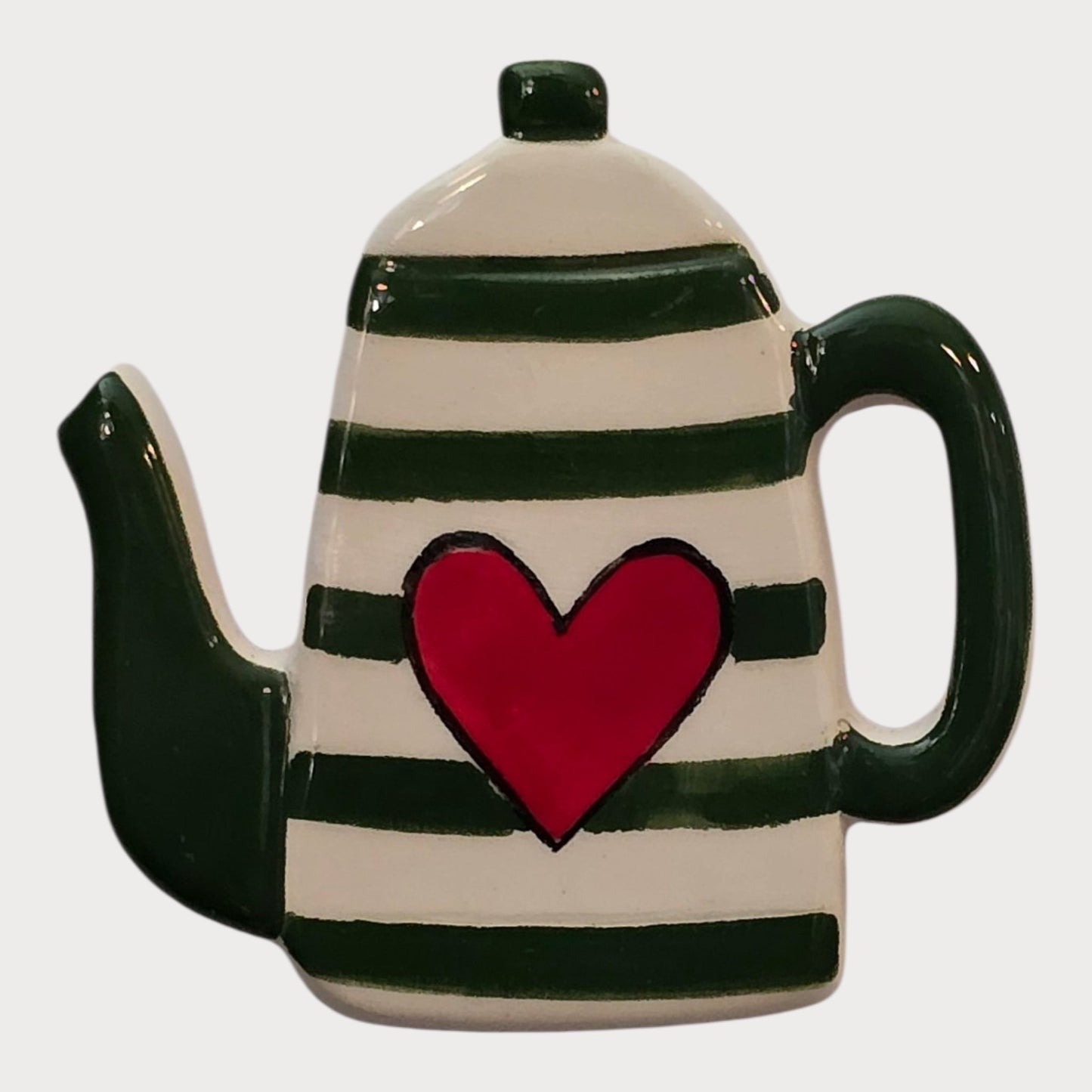 Green Striped Teapot Heart - UniqueEntity Art