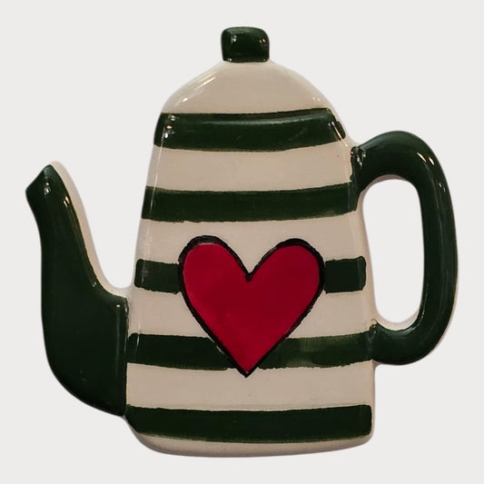 Green Striped Teapot Heart - UniqueEntity Art