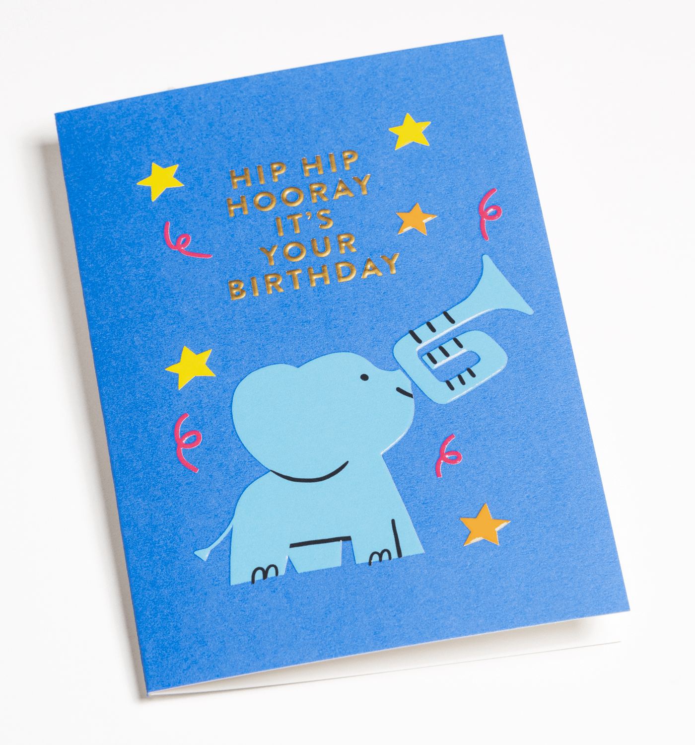 Hip Hip Hooray Elephant Trumpet Birthday Card - UniqueEntity Art