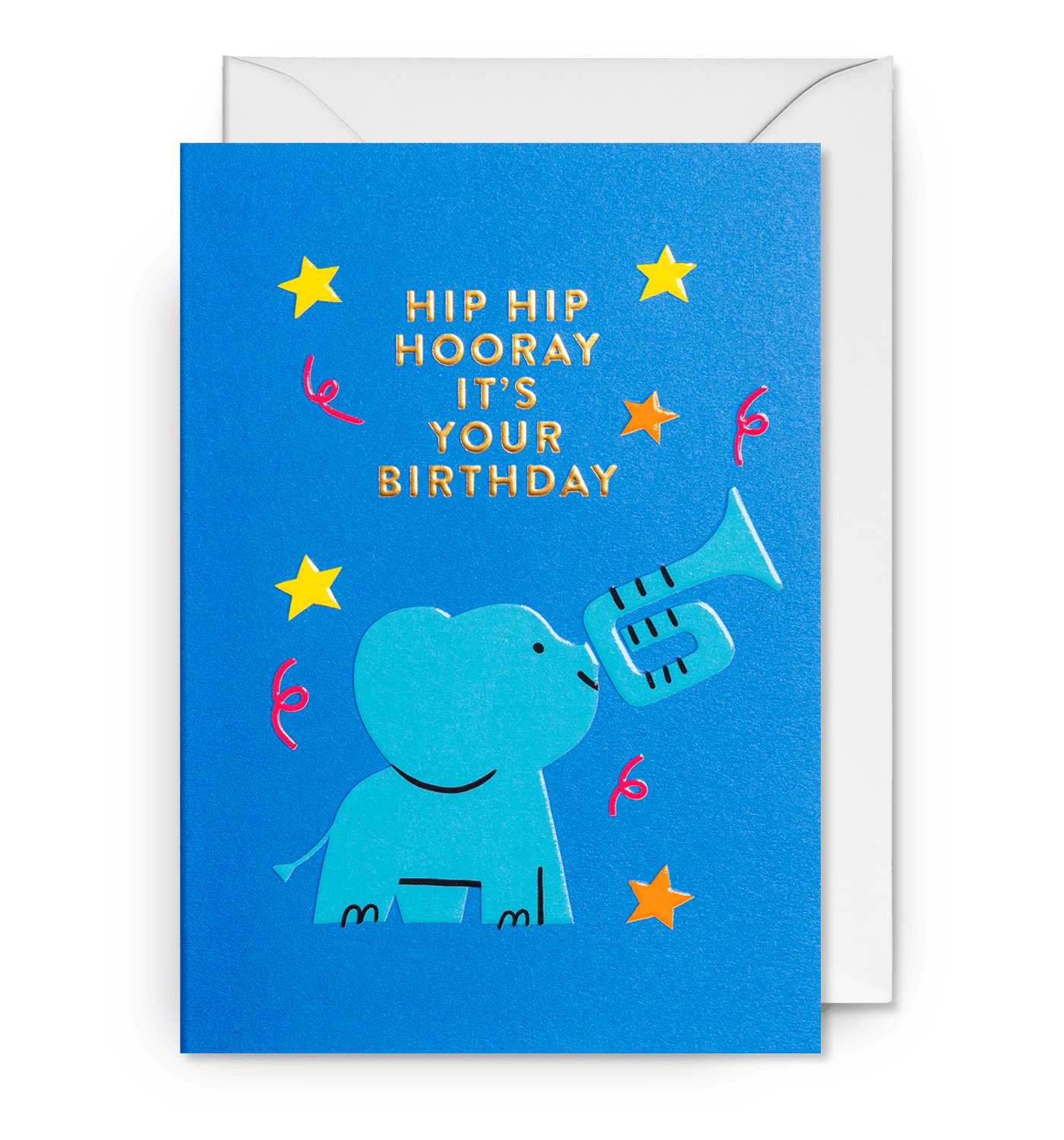 Hip Hip Hooray Elephant Trumpet Birthday Card - UniqueEntity Art