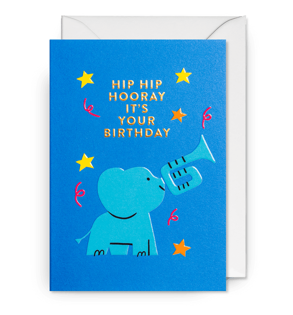 Hip Hip Hooray Elephant Trumpet Birthday Card