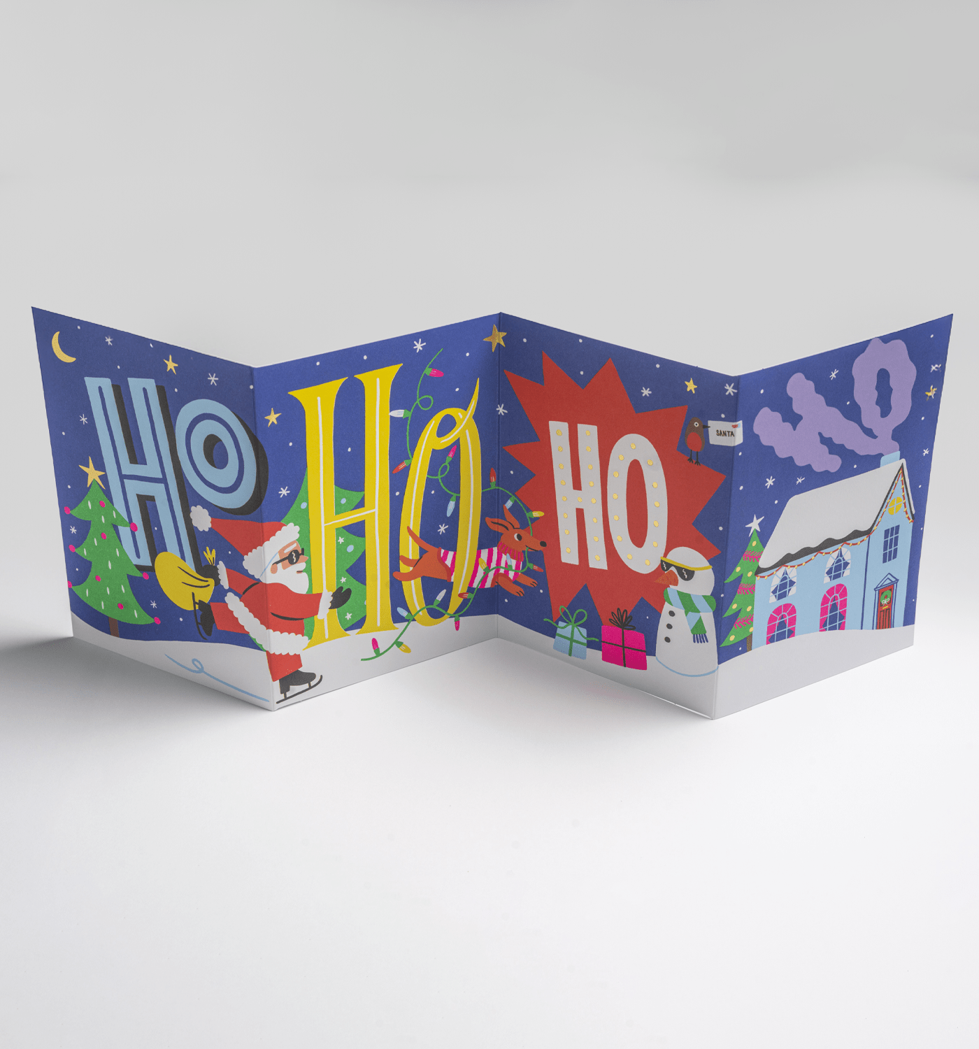 Ho Ho Ho Fold Out Concertina Christmas Card - UniqueEntity Art