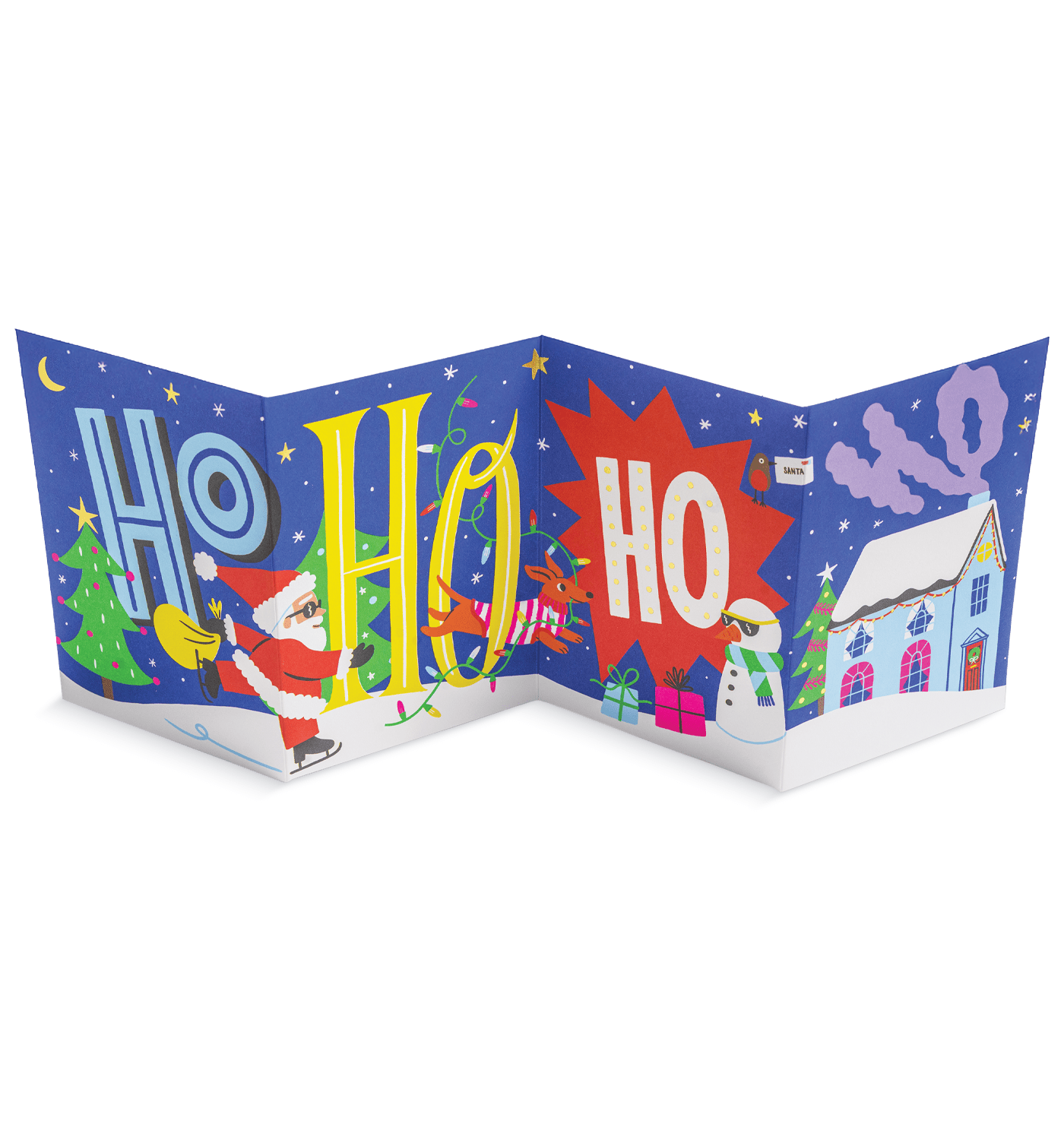 Ho Ho Ho Fold Out Concertina Christmas Card - UniqueEntity Art