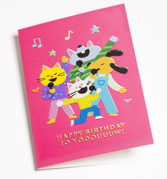 Karaoke Cats & Dogs Birthday Card - UniqueEntity Art