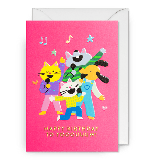 Karaoke Cats & Dogs Birthday Card - UniqueEntity Art