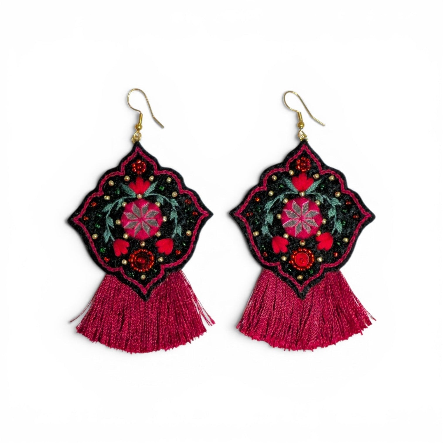 Magenta Tassel Floral Earrings - UniqueEntity Art