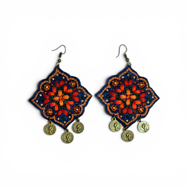 Navy Floral Mandala Earrings