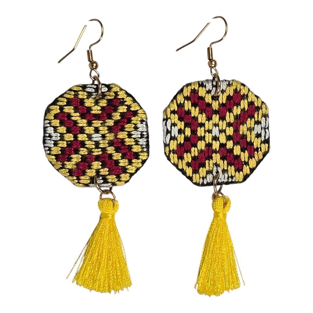 Octagon Leopard Yellow Tassel Earrings - UniqueEntity Art