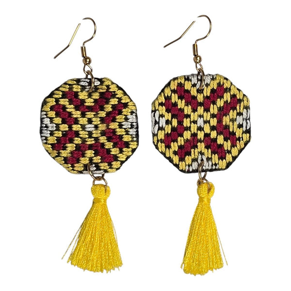 Octagon Leopard Yellow Tassel Earrings