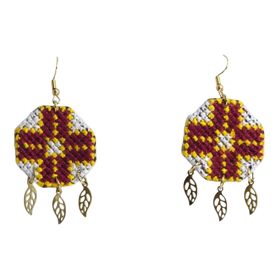 Octagon Maroon Zigzag Earrings - UniqueEntity Art