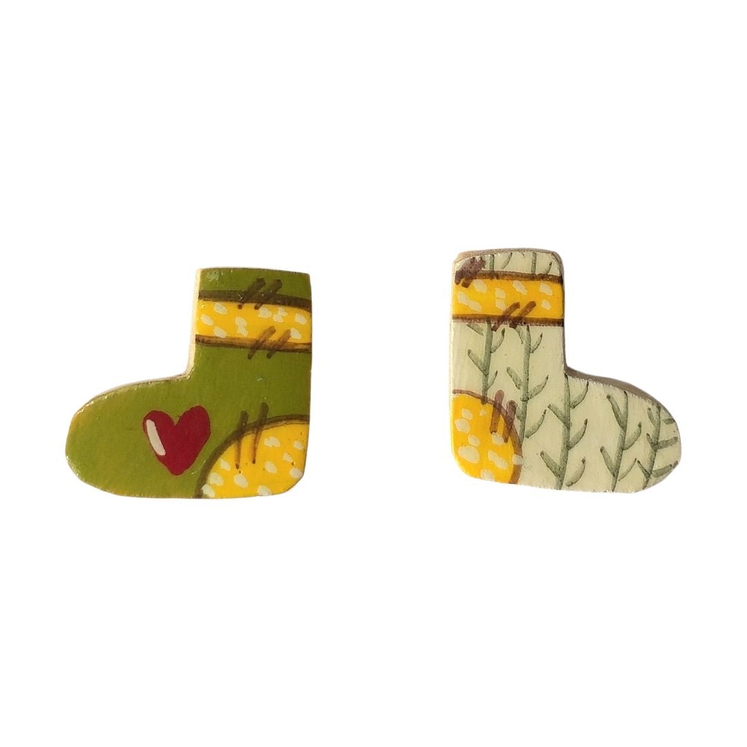Olive Green Patchwork Sock Earrings - UniqueEntity Art