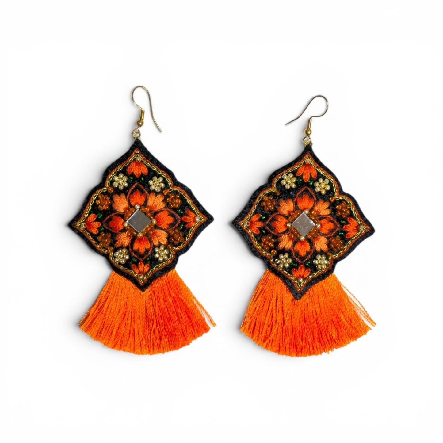 Orange Tassel Floral Earrings - UniqueEntity Art