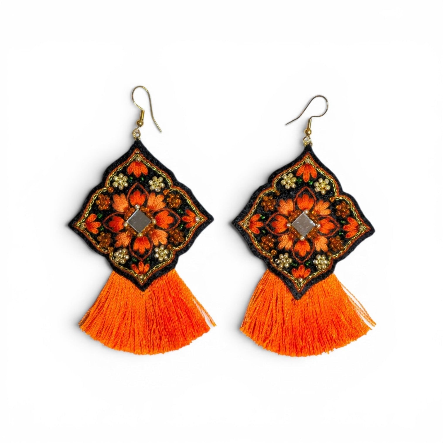 Orange Tassel Floral Earrings - UniqueEntity Art
