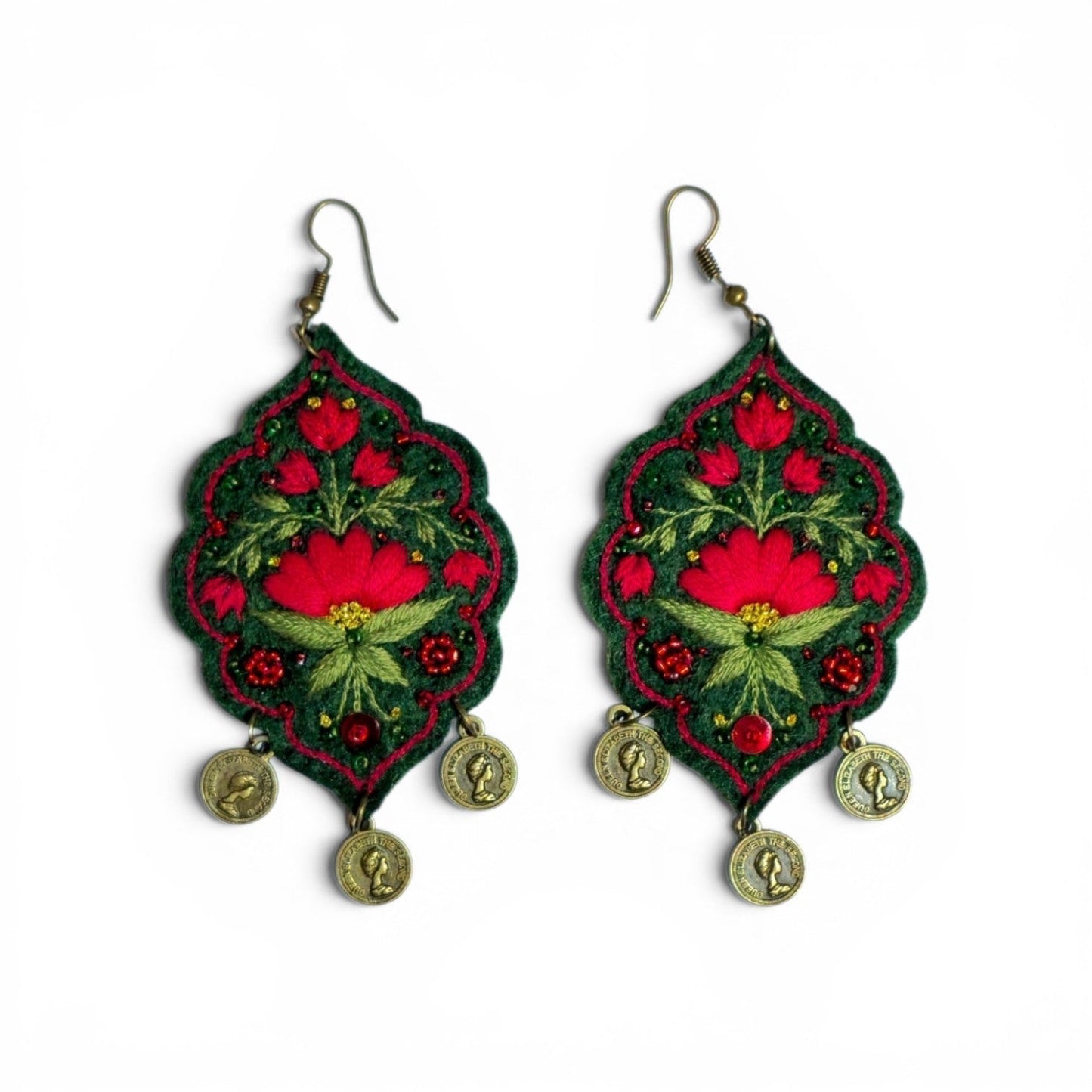 Ornate Red Floral Earrings - UniqueEntity Art
