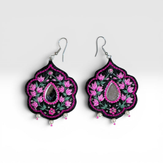 Pink Floral Teardrop Earrings - UniqueEntity Art