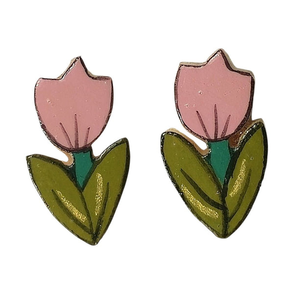 Pink Tulip Flower Earrings