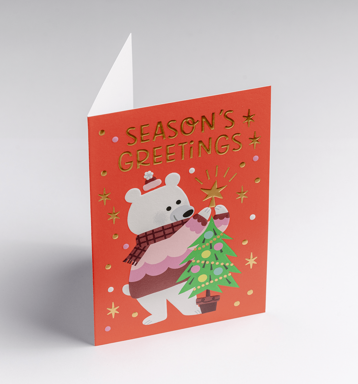 Polar Bear Seasons Greetings Christmas Card - UniqueEntity Art