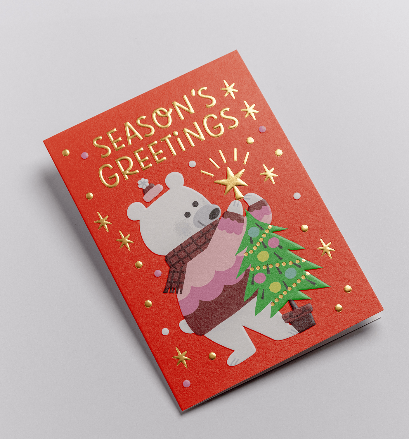 Polar Bear Seasons Greetings Christmas Card - UniqueEntity Art