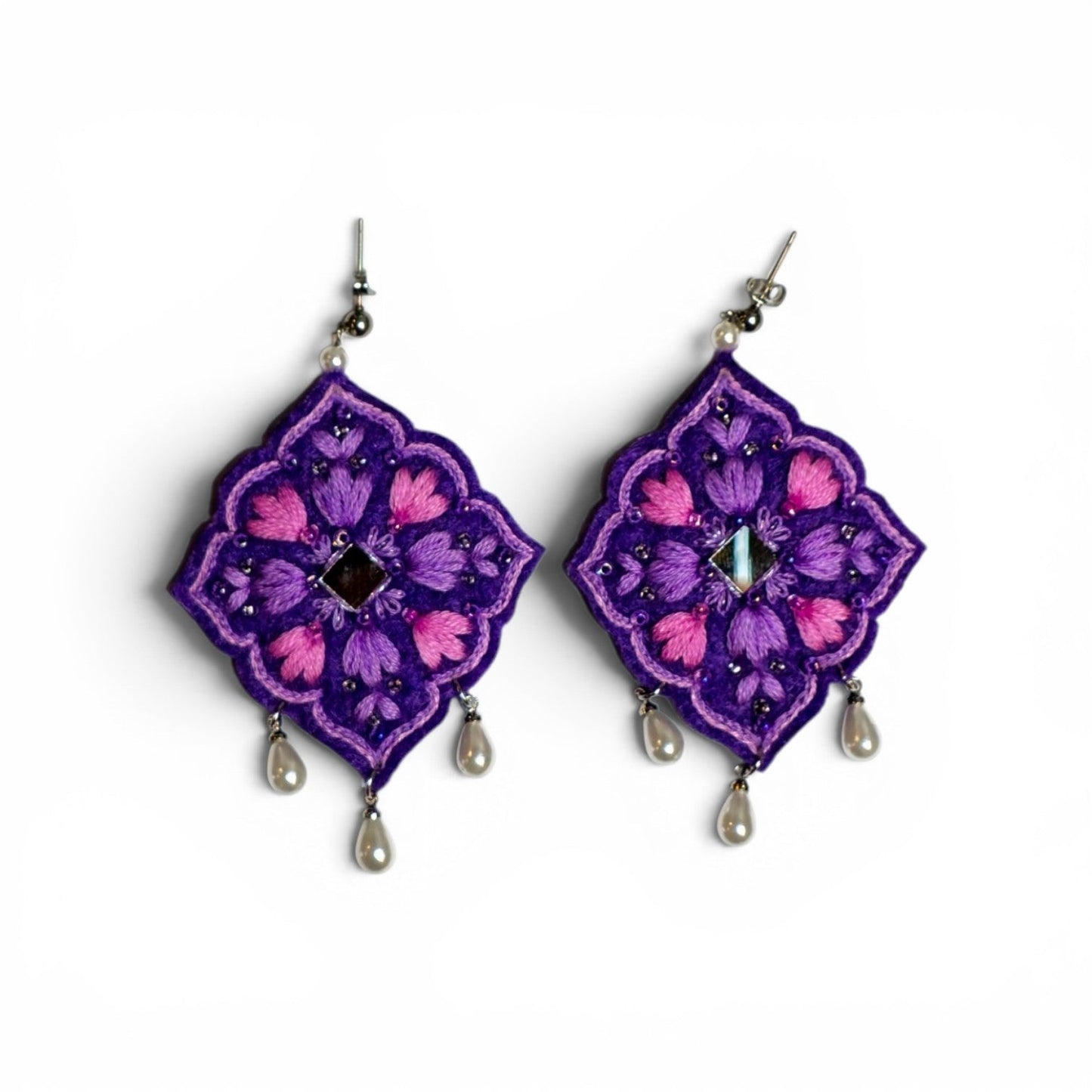 Purple Floral Mandala Earrings - UniqueEntity Art