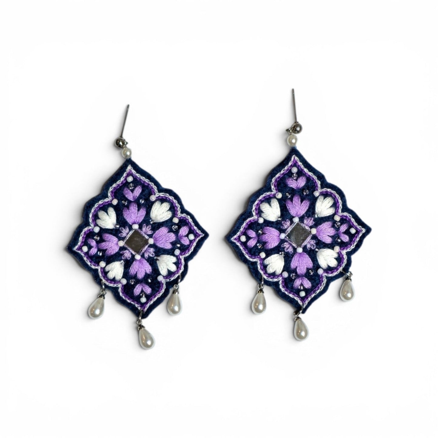 Purple Floral Medallion Earrings - UniqueEntity Art