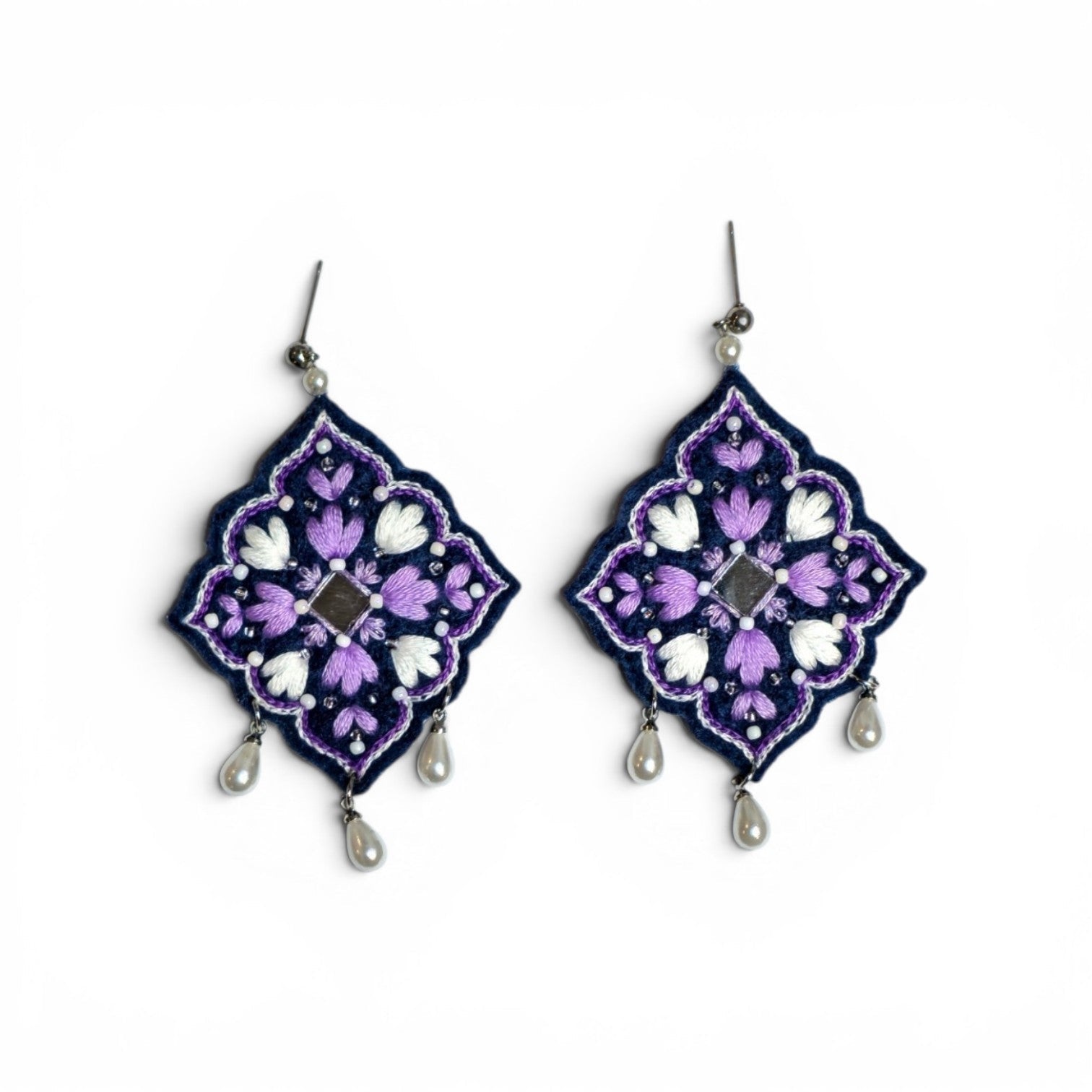 Purple Floral Medallion Earrings - UniqueEntity Art