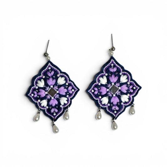 Purple Floral Medallion Earrings - UniqueEntity Art