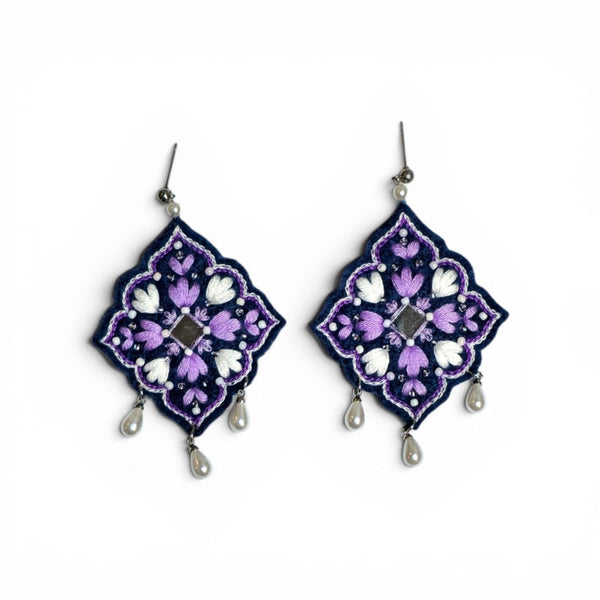 Purple Floral Medallion Earrings