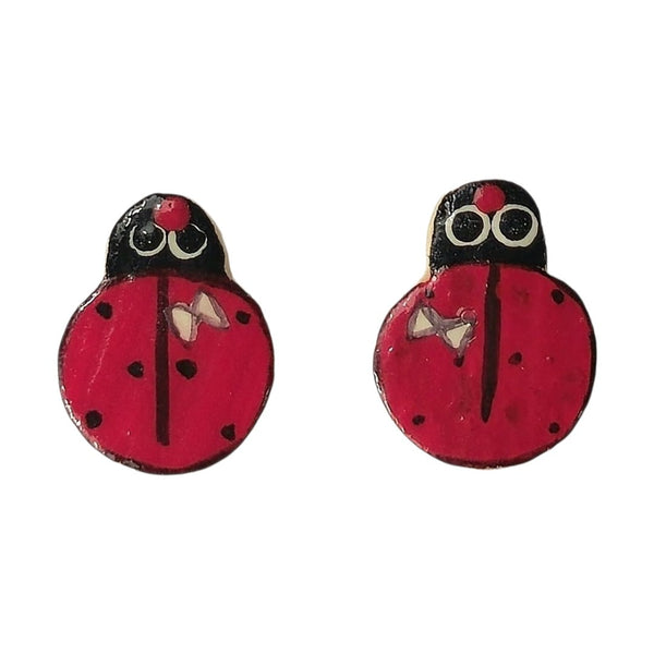 Red Ladybug Wooden Earrings