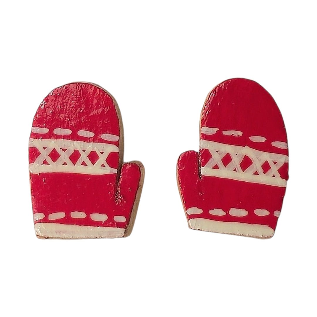 Red Nordic Mitten Earrings - UniqueEntity Art