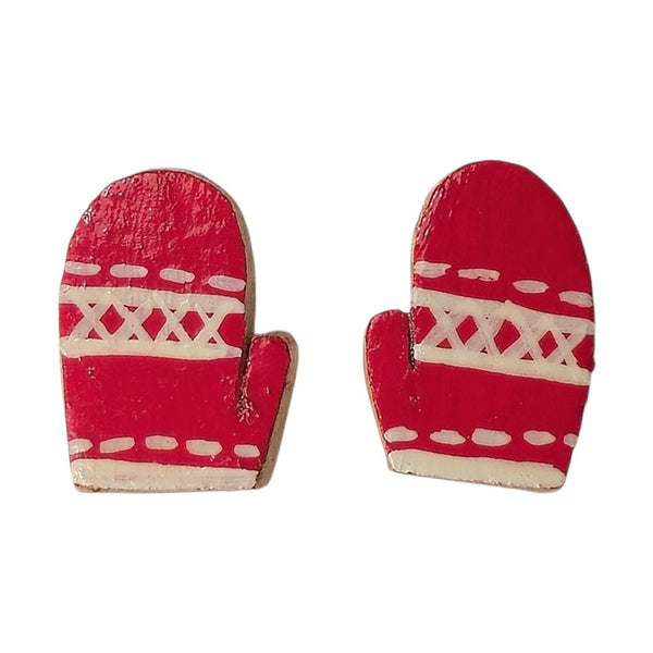 Red Nordic Mitten Earrings