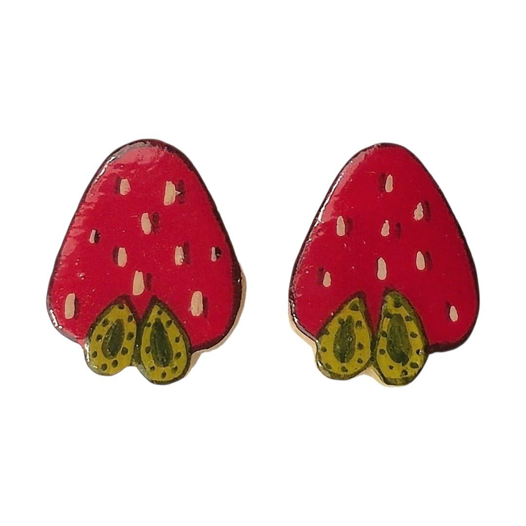 Red Strawberry Stud Earrings - UniqueEntity Art