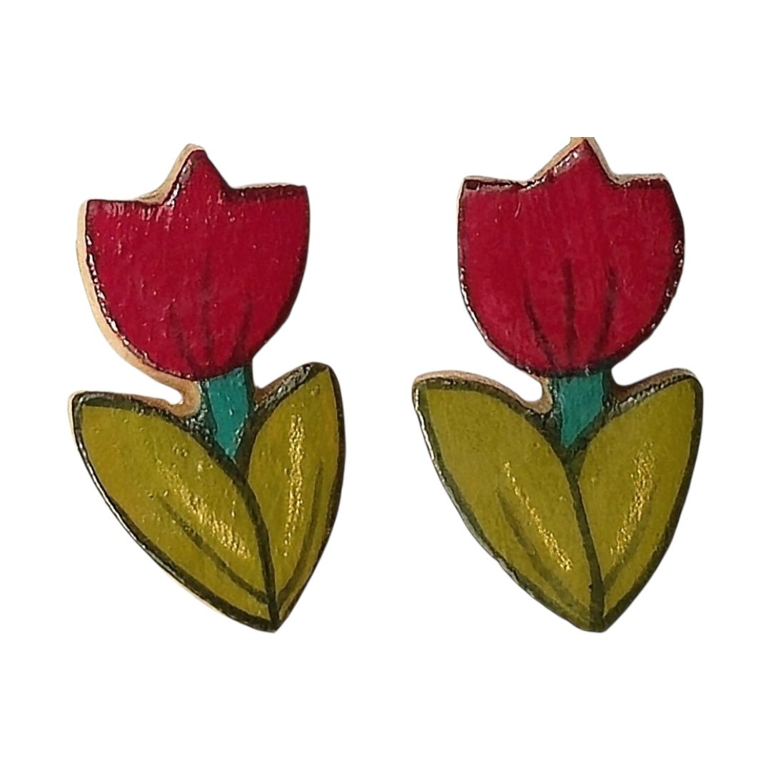 Red Tulip Flower Earrings - UniqueEntity Art
